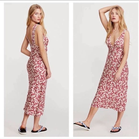 Free People Red and White Floral Midi Dress - Picture 2 of 16